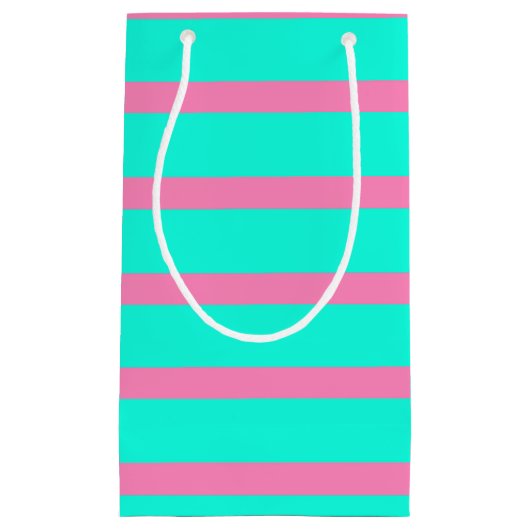 Pastel Turquoise Blauw-groene en roze strepen Klein Cadeauzakje (Voorkant)
