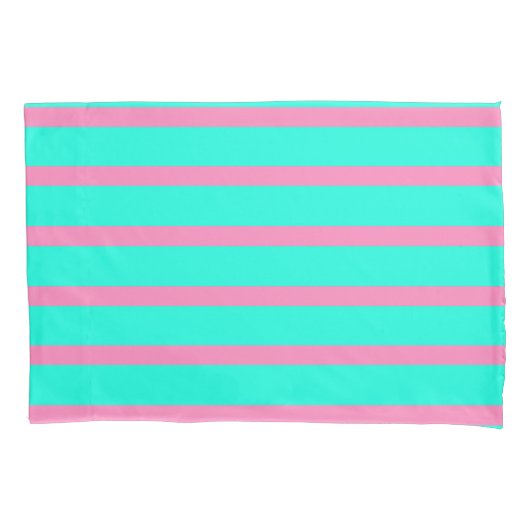Pastel Turquoise Blauw-groene en roze strepen Kussensloop (Voorkant)