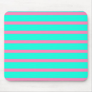 Pastel Turquoise Blauw-groene en roze strepen Muismat