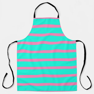 Pastel Turquoise Blauw-groene en roze strepen Schort