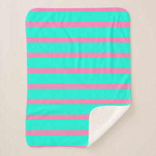 Pastel Turquoise Blauw-groene en roze strepen Sherpa Deken