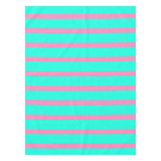 Pastel Turquoise Blauw-groene en roze strepen Tafelkleed (Voorkant)