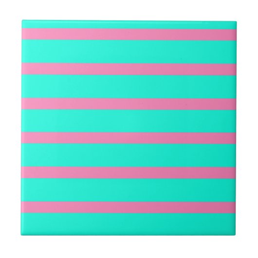 Pastel Turquoise Blauw-groene en roze strepen Tegeltje (Voorkant)