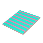 Pastel Turquoise Blauw-groene en roze strepen Tegeltje (Zijkant)