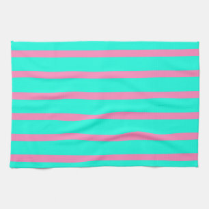 Pastel Turquoise Blauw-groene en roze strepen Theedoek