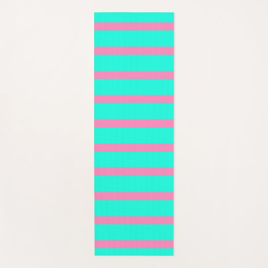Pastel Turquoise Blauw-groene en roze strepen Yogamat (Voorkant)