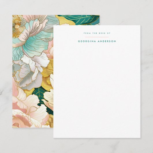 Pastel Turquoise Bloemen Persoonlijk briefpapier Notitiekaartje (Voorkant / Achterkant)