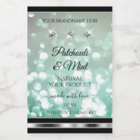 Pastel Turquoise Glitter Productlabels met Diamant