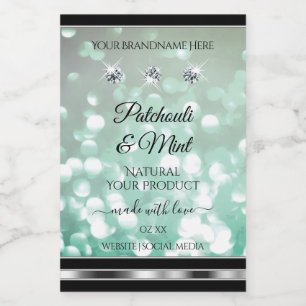 Pastel Turquoise Glitter Productlabels met Diamant Voedselcontainer Etiket