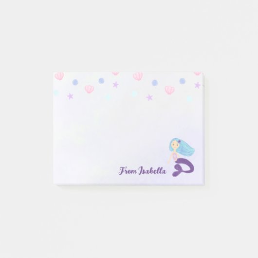 Pastel Turquoise & Paarse Zeemeermin Prinses Post-it® Notes (Voorkant)