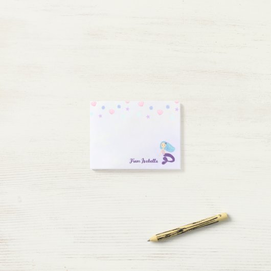 Pastel Turquoise & Paarse Zeemeermin Prinses Post-it® Notes (Op bureau)