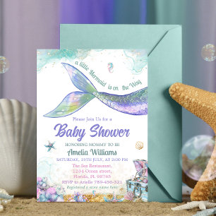 Pastel Turquoise Paarse Zeemeerminstaart Baby Meis Kaart
