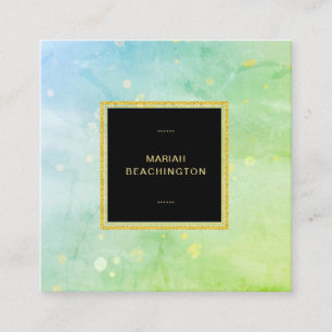 *~* Pastel Turquoise Sky Blue Lime Green Abstract Vierkante Visitekaartje