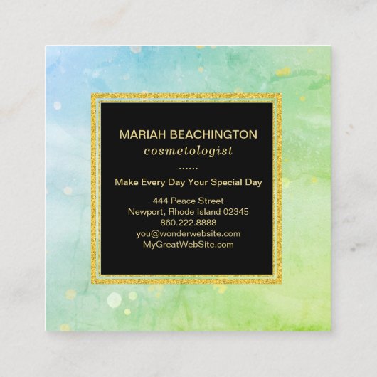 *~* Pastel Turquoise Sky Blue Lime Green Abstract Vierkante Visitekaartje (Achterkant)