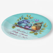 Pastel Turquoise Vogels Papieren Bordje (Gekanteld)