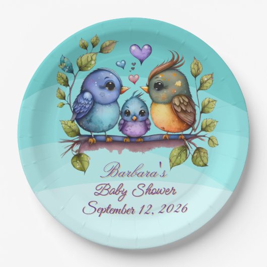 Pastel Turquoise Vogels Papieren Bordje (Voorkant)