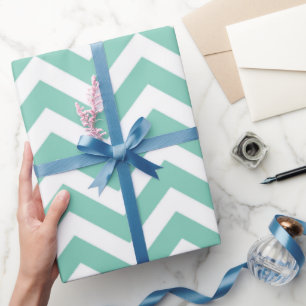 Pastel Turquoise & White Chevron Weddendag Cadeaupapier