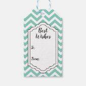 Pastel Turquoise & Witte Chevron Huwelijk Verjaard Cadeaulabel (Voorkant)