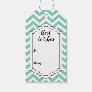 Pastel Turquoise & Witte Chevron Huwelijk Verjaard Cadeaulabel