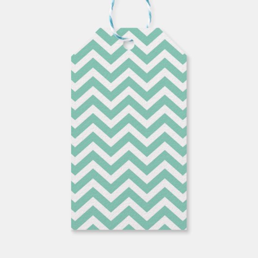 Pastel Turquoise & Witte Chevron Huwelijk Verjaard Cadeaulabel (Achterkant)