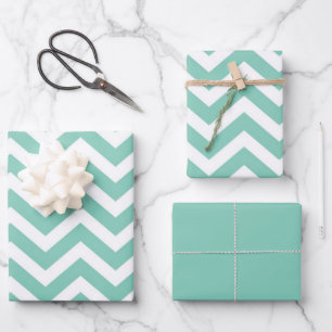 Pastel Turquoise & Witte Chevron Huwelijk Verjaard Inpakpapier Vel