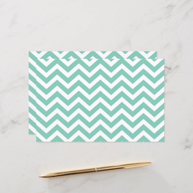 Pastel Turquoise & Witte Chevron Huwelijkskarton (Voorkant / Achterkant in situ)
