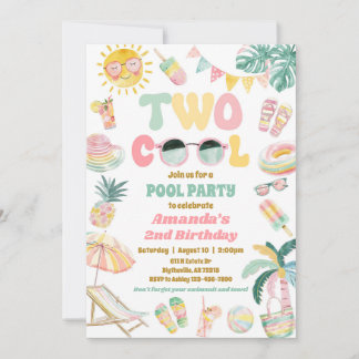Pastel Twee Cool Verjaardag Zwembad Party Uitnodig Kaart
