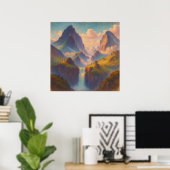 Pastel Twin Peaks - schilderachtige stijl landscha Poster (Thuiskantoor)