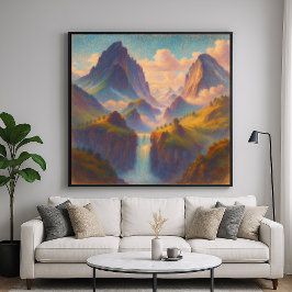 Pastel Twin Peaks - schilderachtige stijl landscha Poster