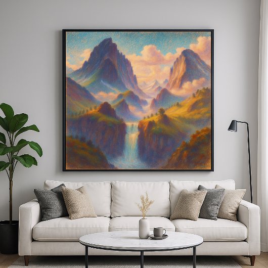 Pastel Twin Peaks - schilderachtige stijl landscha Poster