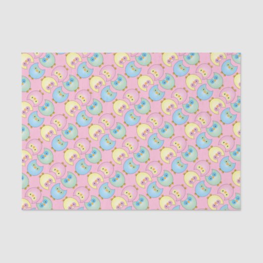 Pastel Uil Baby Meisje Douche Thema Tissuepapier (Voorkant)