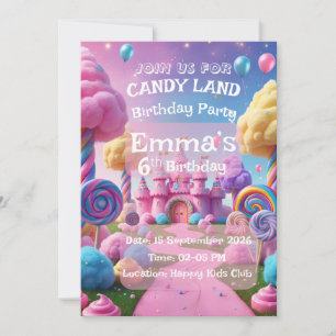 Pastel uitnodiging verjaardag Candy Land feestje