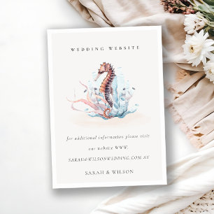 Pastel Underwater Seahorse Coral Wedding Website Informatiekaartje