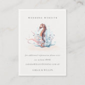 Pastel Underwater Seahorse Coral Wedding Website Informatiekaartje (Voorkant)