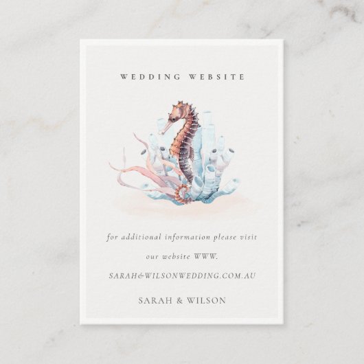Pastel Underwater Seahorse Coral Wedding Website Informatiekaartje (Voorkant)