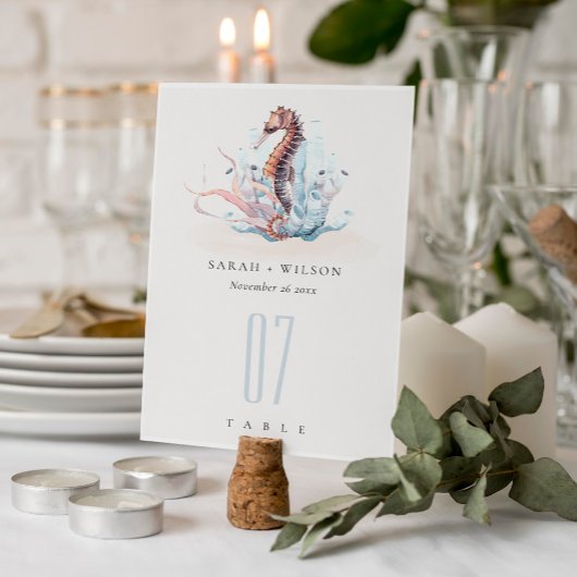 Pastel Underwater Seahorse Seaweed Coral Wedding Kaart