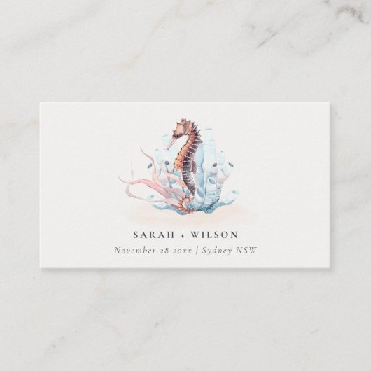 Pastel Underwater Seahorse Seaweed Coral Wedding Plaatskaartje (Voorkant)