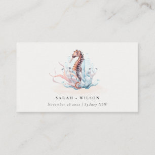 Pastel Underwater Seahorse Seaweed Coral Wedding Plaatskaartje