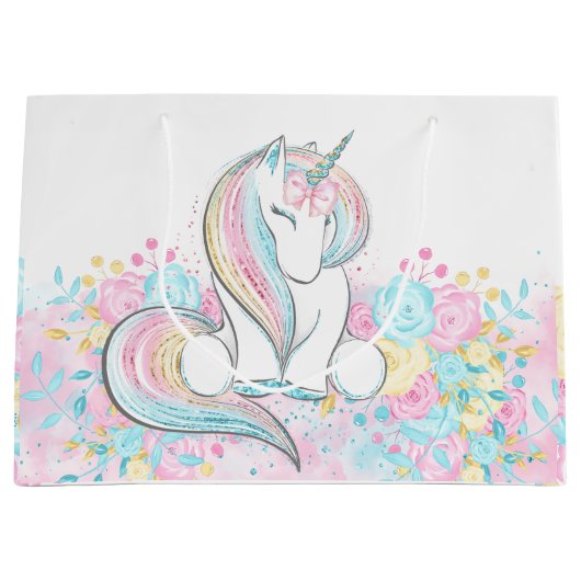 Pastel Unicorn Baby shower Groot Cadeauzakje (Voorkant)