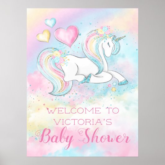 Pastel Unicorn Baby Shower Invitaties Poster (Voorkant)