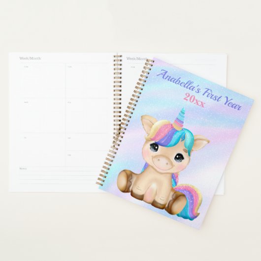 Pastel Unicorn Baby's eerste jaar Fotomijlpaal Planner (Display)