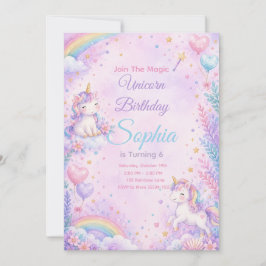 Pastel Unicorn Birthday Invitation Editable Kaart