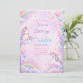 Pastel Unicorn Birthday Invitation Editable Kaart (Staand voorkant)