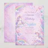 Pastel Unicorn Birthday Invitation Editable Kaart (Voorkant / Achterkant)