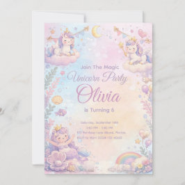 Pastel Unicorn Birthday Invitation Editable Kaart