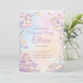 Pastel Unicorn Birthday Invitation Editable Kaart (Staand voorkant)