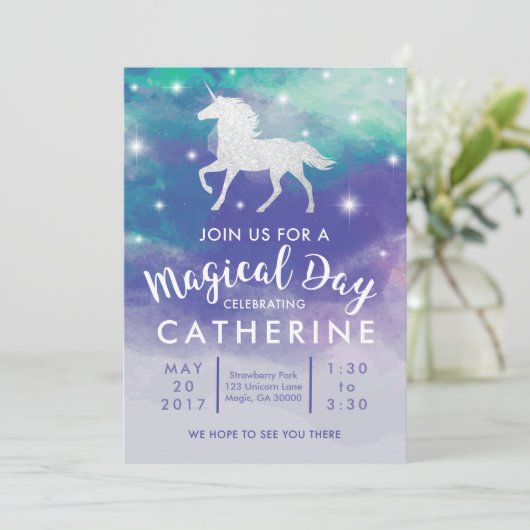 Pastel Unicorn Birthday Invitation Kaart (Staand voorkant)
