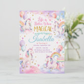 Pastel Unicorn Birthday Invitation Template Cool Kaart (Staand voorkant)