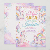 Pastel Unicorn Birthday Invitation Template Cool Kaart (Voorkant / Achterkant)