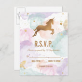 Pastel Unicorn Birthday Party RSVP Uitnodiging Briefkaart (Voorkant / Achterkant)